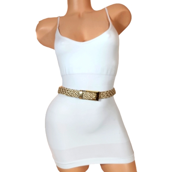 BELT M/L GOLD & LINEN WIDE BRAIDED PREPPY BELT - Picture 2 of 4